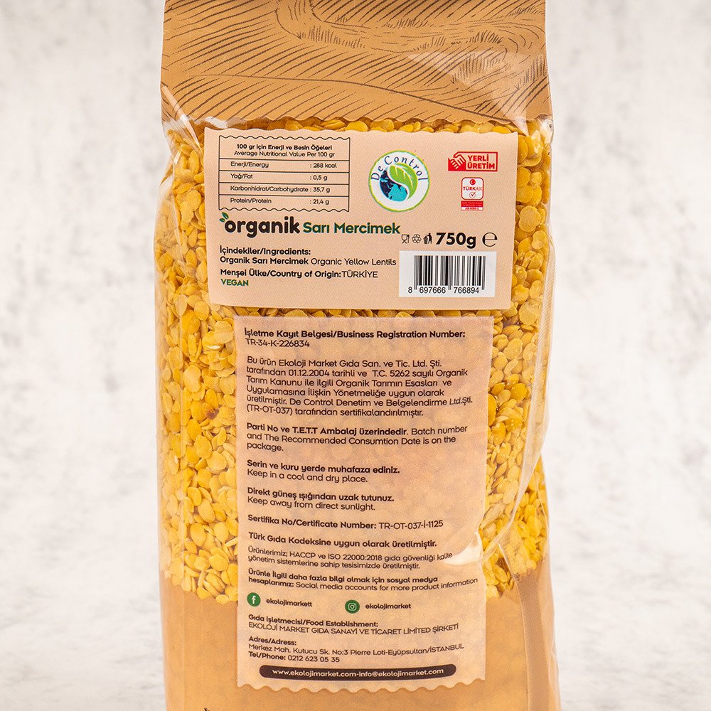 Ekoloji Market Organik Sarı Mercimek 750 gr