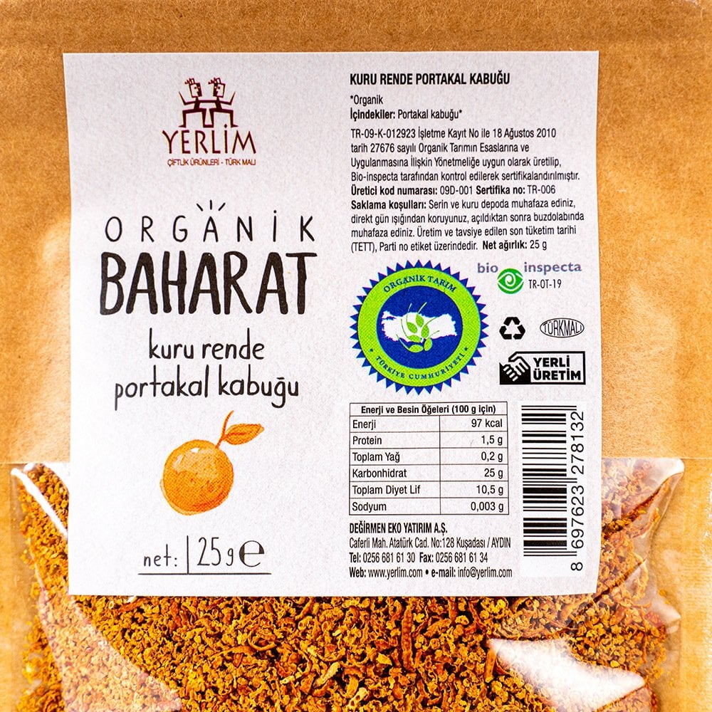 Yerlim Organik  Portakal Kabuğu (Kuru Rende)