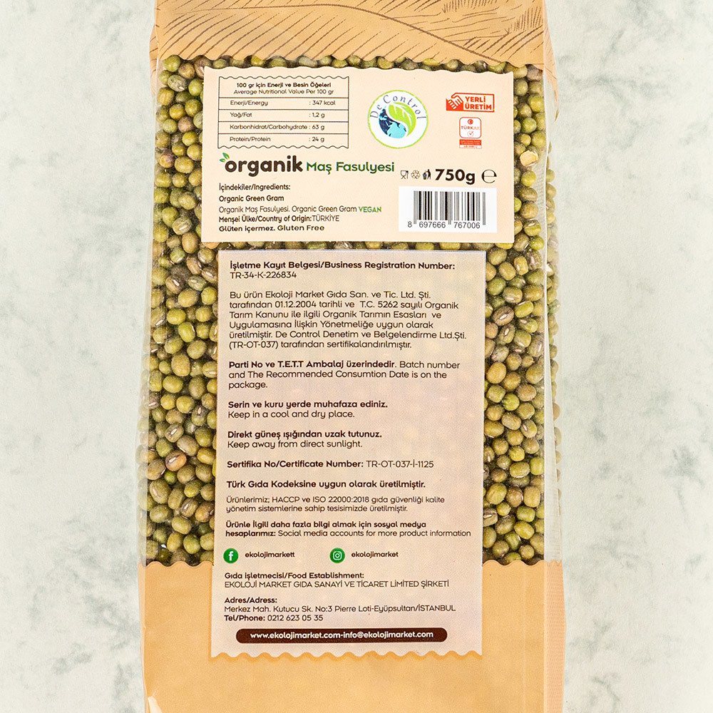 Ekoloji Market Organik Maş Fasulyesi 750 Gr