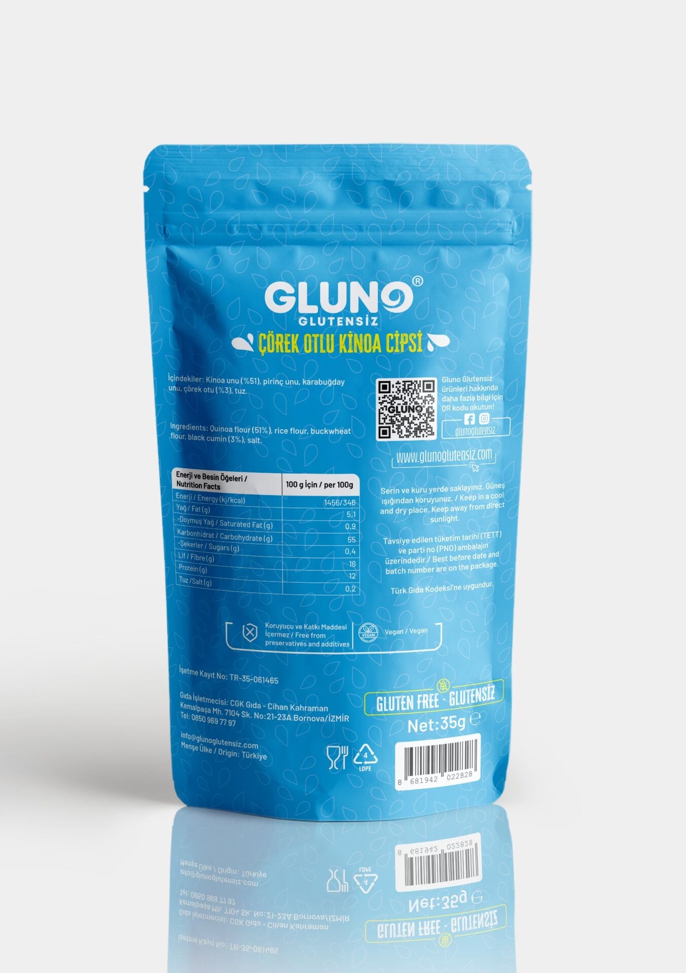 Gluno Glutensiz Çörek Otlu Kinoa Cipsi 35g 3'lü